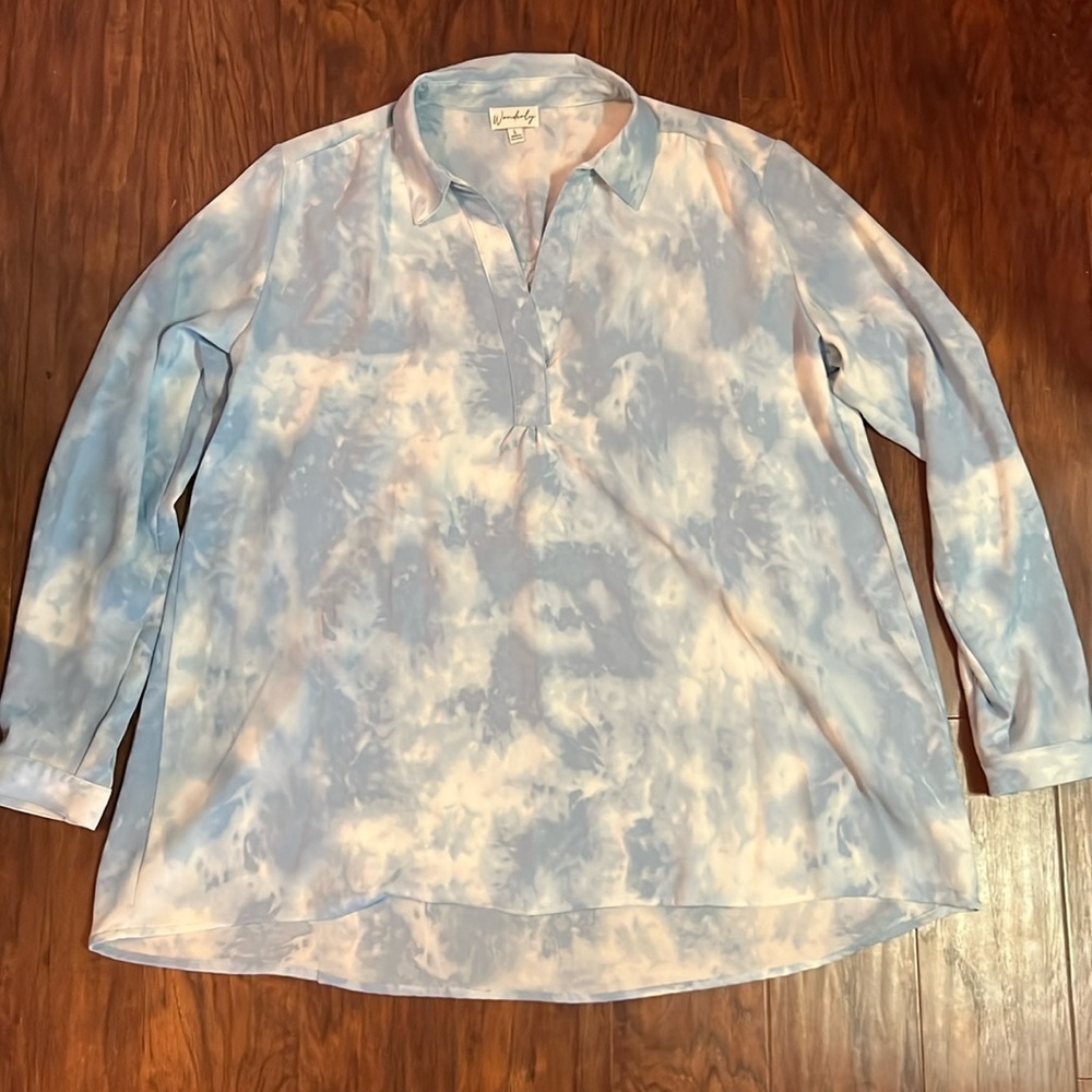Blue And White Print Long Sleeve Top